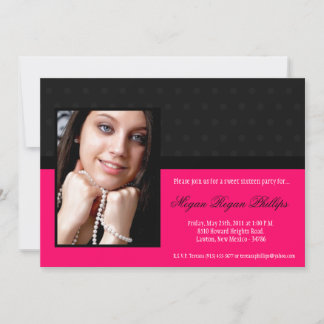 5x7 Pink Polka PHOTO Sweet 16 Birthday Invitation