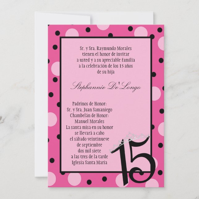 5x7 Pink Polka Quinceanera Party Invitation (Front)