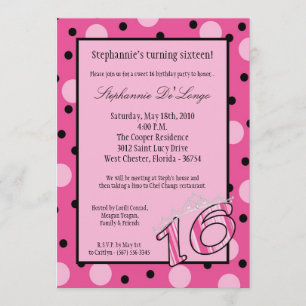 5x7 Pink Polka Sweet 16 Birthday Party Invitation