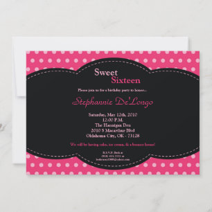 5x7 Pink Polkadot Sweet 16 Birthday Invitation