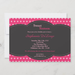 5x7 Pink Polkadot Sweet 16 Birthday Invitation
