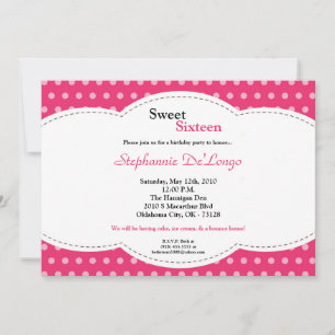 5x7 Pink Polkadot Sweet 16 Birthday Invitation