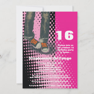 5x7 Pink Sneakers Sweet 16 Birthday Invitation