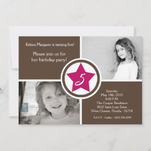 5x7 Pink Star Box Photo Birthday Party Invitation
