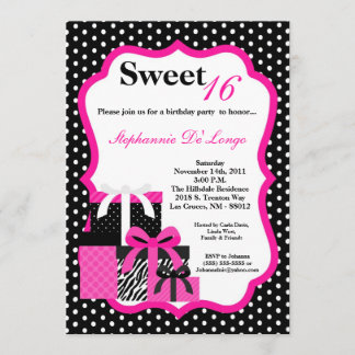 5x7 Pink Zebra Presents Birthday Party Invitation