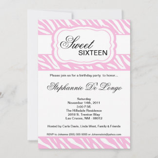 5x7 Pink Zebra Print Birthday Party Invitation