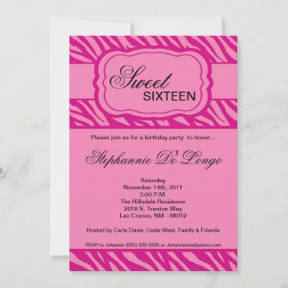 5x7 Pink Zebra Print Birthday Party Invitation