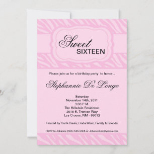 5x7 Pink Zebra Print Birthday Party Invitation