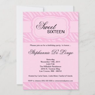 5x7 Pink Zebra Print Birthday Party Invitation