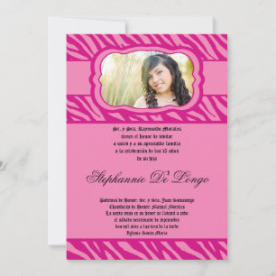 5x7 Pink Zebra Print Patter Quinceanera Invitation