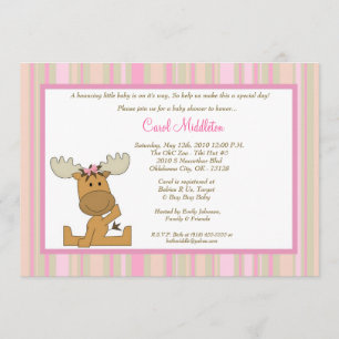 5x7 PinkGirl Woodland Moose Baby Shower Invitation
