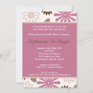 5x7 PinkPurple Retro Flower Baby Shower Invitation