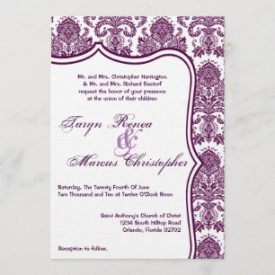 5x7 Plum Purple Damask Lace Wedding Invitation