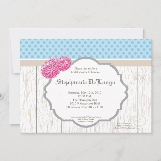 5x7 Plumeria Flower Wood Bridal Shower Invitation (Front)