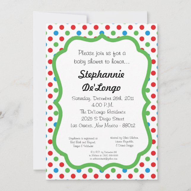 5x7 Polka Dot Baby Shower Invitation (Front)