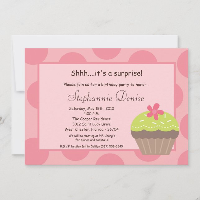 5x7 Polka Dot Cup Cake Birthday Party Invitation (Front)