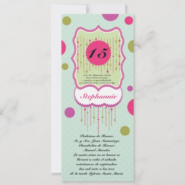 5x7 Polka Dot Quinceanera Birthday Invitation (Front)