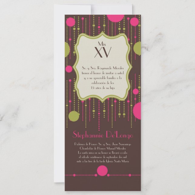5x7 Polka Dot Quinceanera Birthday Invitation (Front)