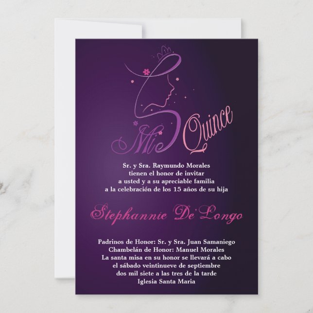 5x7 Princess Girl Quinceanera Birthday Invitation (Front)