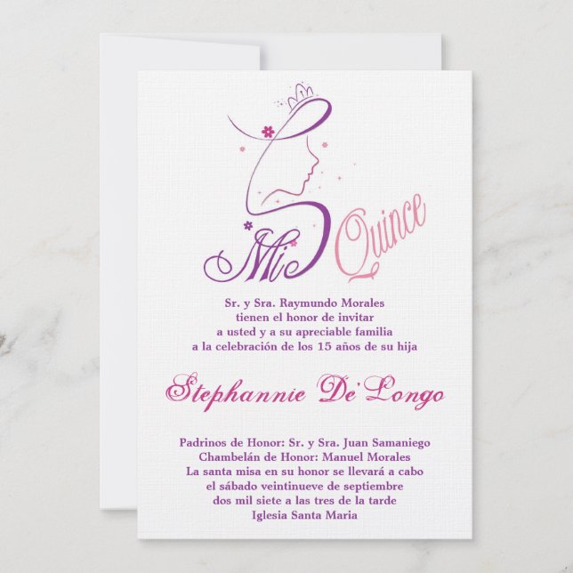 5x7 Princess Girl Quinceanera Birthday Invitation (Front)