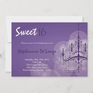 5x7 Purple Chandelier Sweet 16 Birthday Invitation