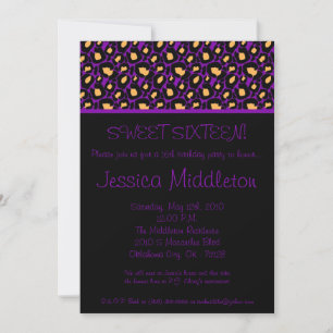 5x7 Purple Cheetah Print 16th Birthday Invitation