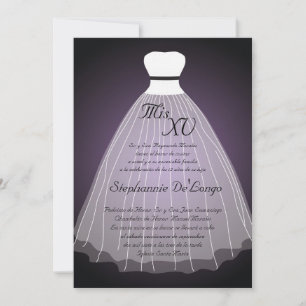 5x7 Purple Dress Quinceanera Birthday Invitation