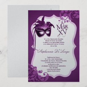 5x7 Purple Masquerade Mask Quinceanera Invitation