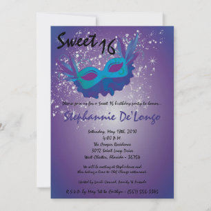 5x7 Purple Masquerade Sweet 16 Birthday Invitation