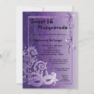 5x7 Purple Masquerade Sweet 16 Birthday Invitation