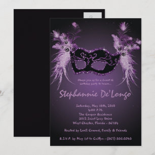 5x7 Purple Masquerade Sweet 16 Birthday Invitation
