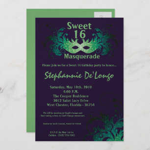 5x7 Purple Masquerade Sweet 16 Birthday Invitation