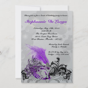 5x7 Purple Masquerade Sweet 16 Birthday Invitation