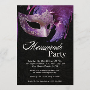5x7 Purple Masquerade Sweet 16 Birthday Invitation