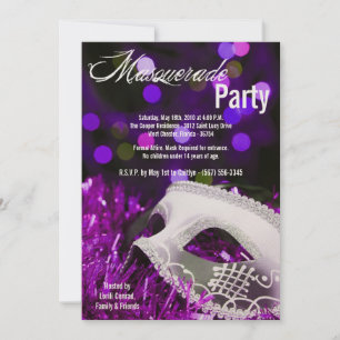 5x7 Purple Masquerade Sweet 16 Birthday Invitation