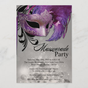 5x7 Purple Masquerade Sweet 16 Birthday Invitation