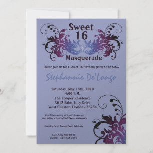 5x7 Purple Masquerade Sweet 16 Birthday Invitation