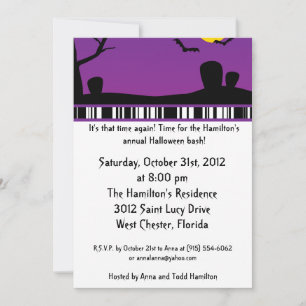 5x7 Purple Night Halloween Party Invitation