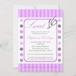5x7 Purple Polka Dot Sweet 16 Birthday Invitation