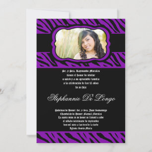 5x7 Purple Zebra Print Quinceanera Invitation