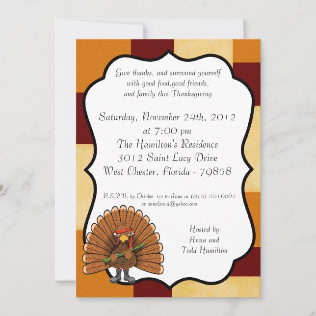 5x7 Rambo Turkey Thanksgiving Invitation (Front)