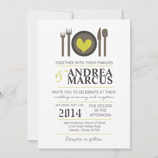 5x7 Reception China Plate Fork Wedding Invitation (Front)