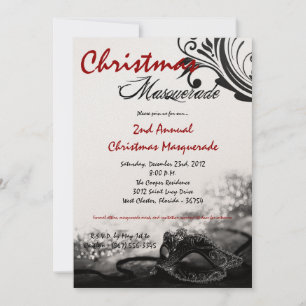 5x7 Red Black Masquerade Christmas XMAS Invitation