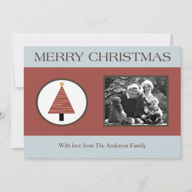 5x7 Red Blue Christmas Tree PHOTO Christmas Card (Front)