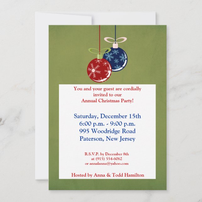 5x7 Red/Blue Hanging Ornaments Invitation (Front)