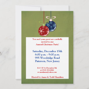 5x7 Red/Blue Hanging Ornaments Invitation