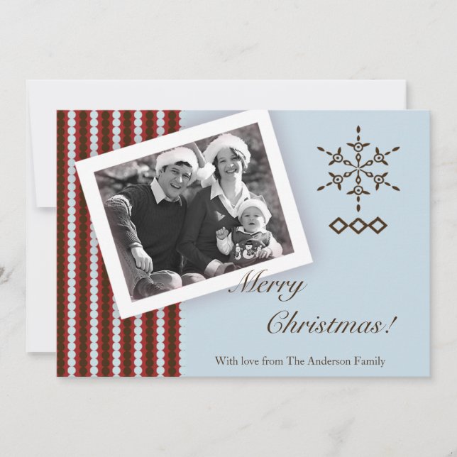 5x7 Red Blue Snowflake PHOTO Christmas Card (Front)