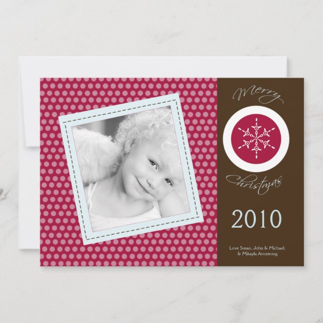 5x7 Red Brown Polka dot PHOTO Christmas Card (Front)