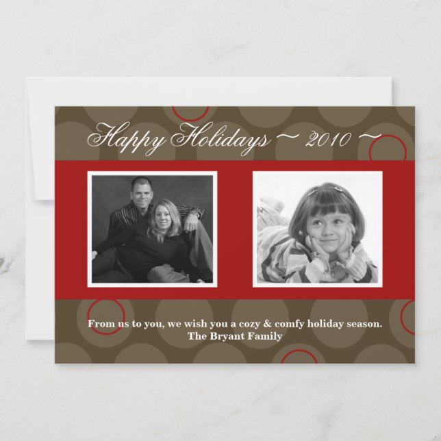 5x7 Red Brown Polka Dot Poka PHOTO Christmas Card (Front)