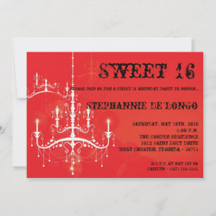 5x7 Red Chandelier Sweet 16 Birthday Invitation
